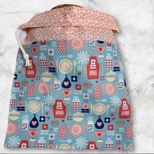 Two-Fabric Baker Kitchen Bread Bag | Peach Top & Printed Bottom Reusable Cotton